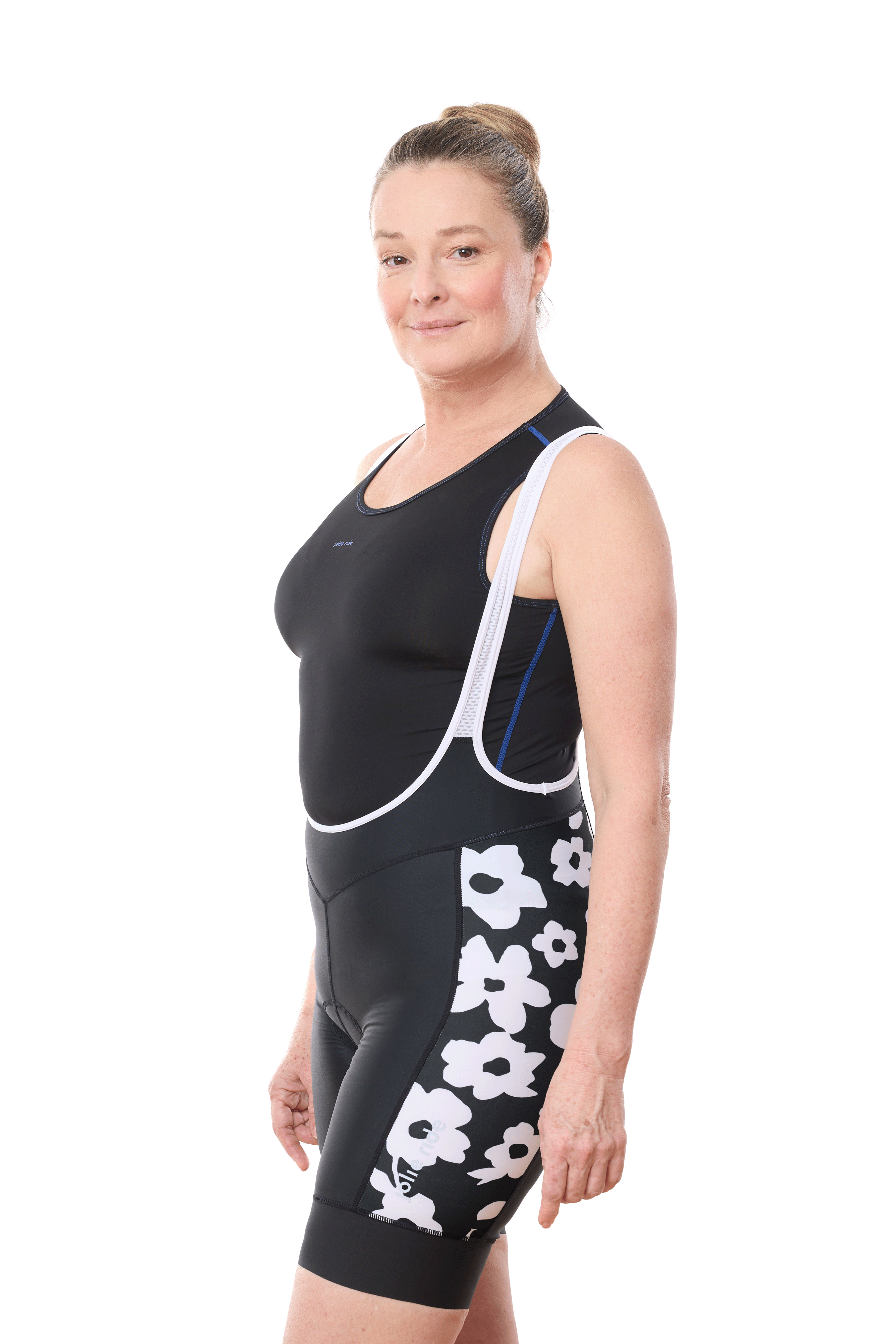 JolieRide Cycling shorts Big White Flowers / XS women cycling bib with high waist, gel padding and secure fit