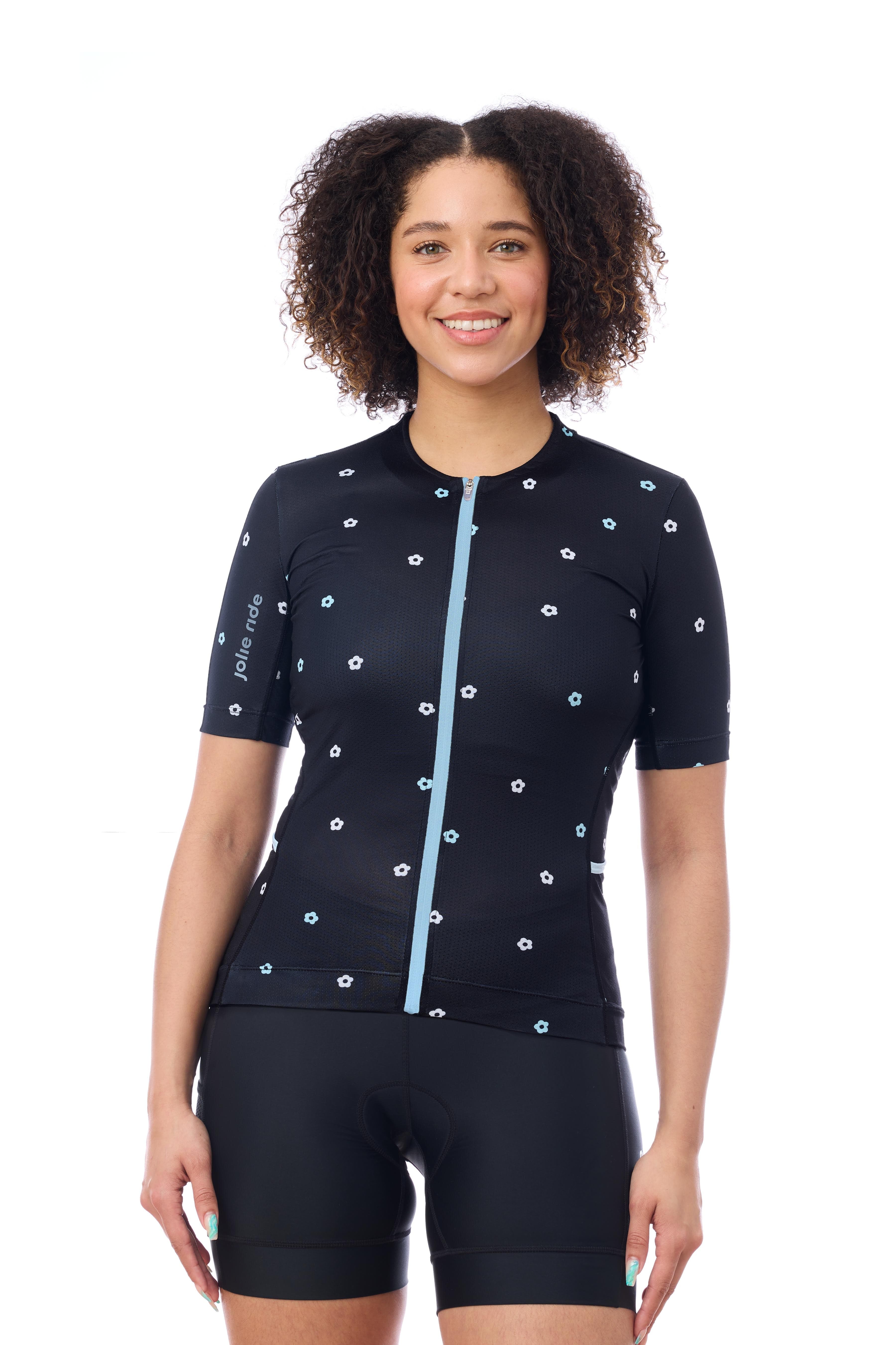 JolieRide Jersey low collar cycling jersey with UV protection & storage pockets