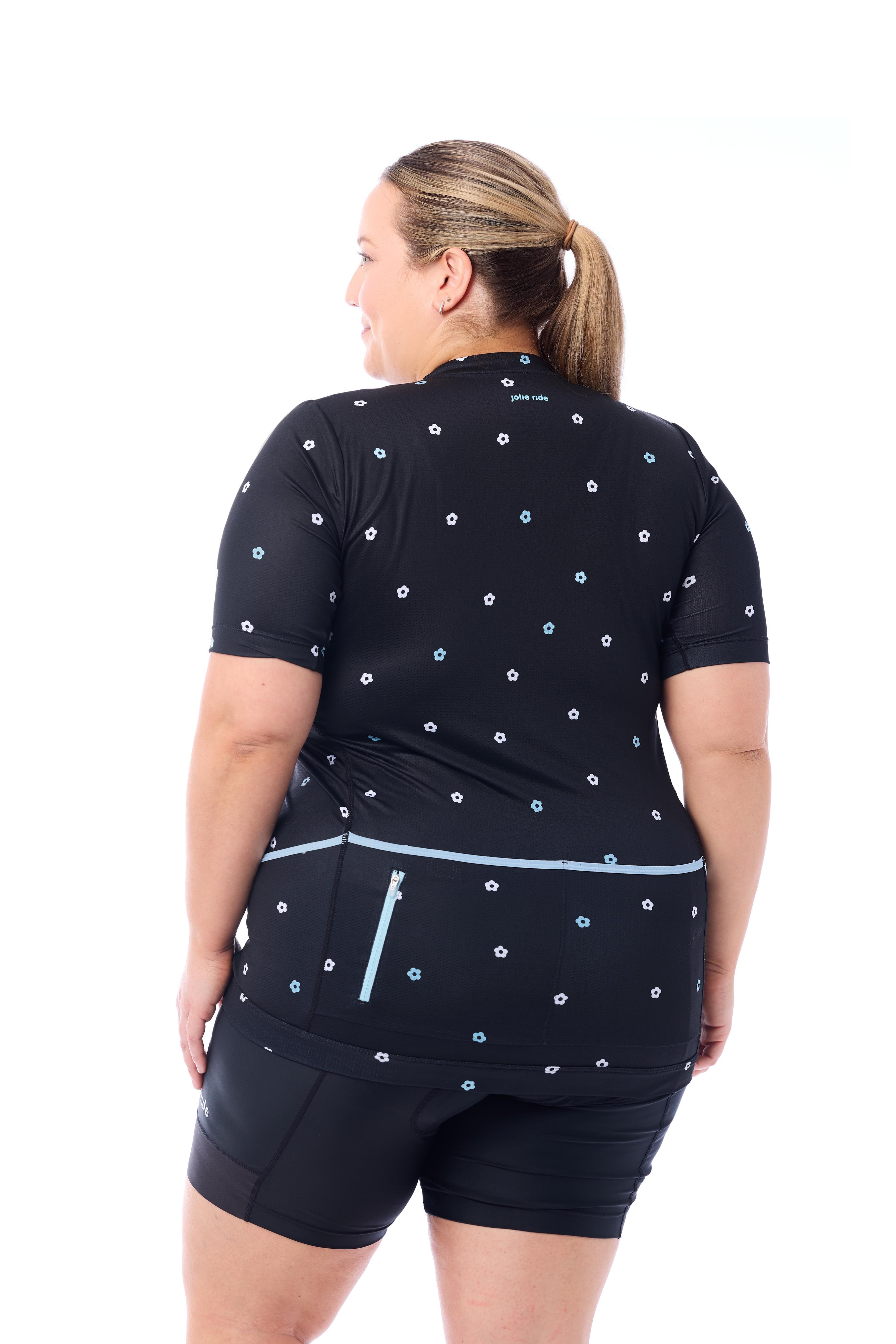 JolieRide Jersey low collar cycling jersey with UV protection & storage pockets