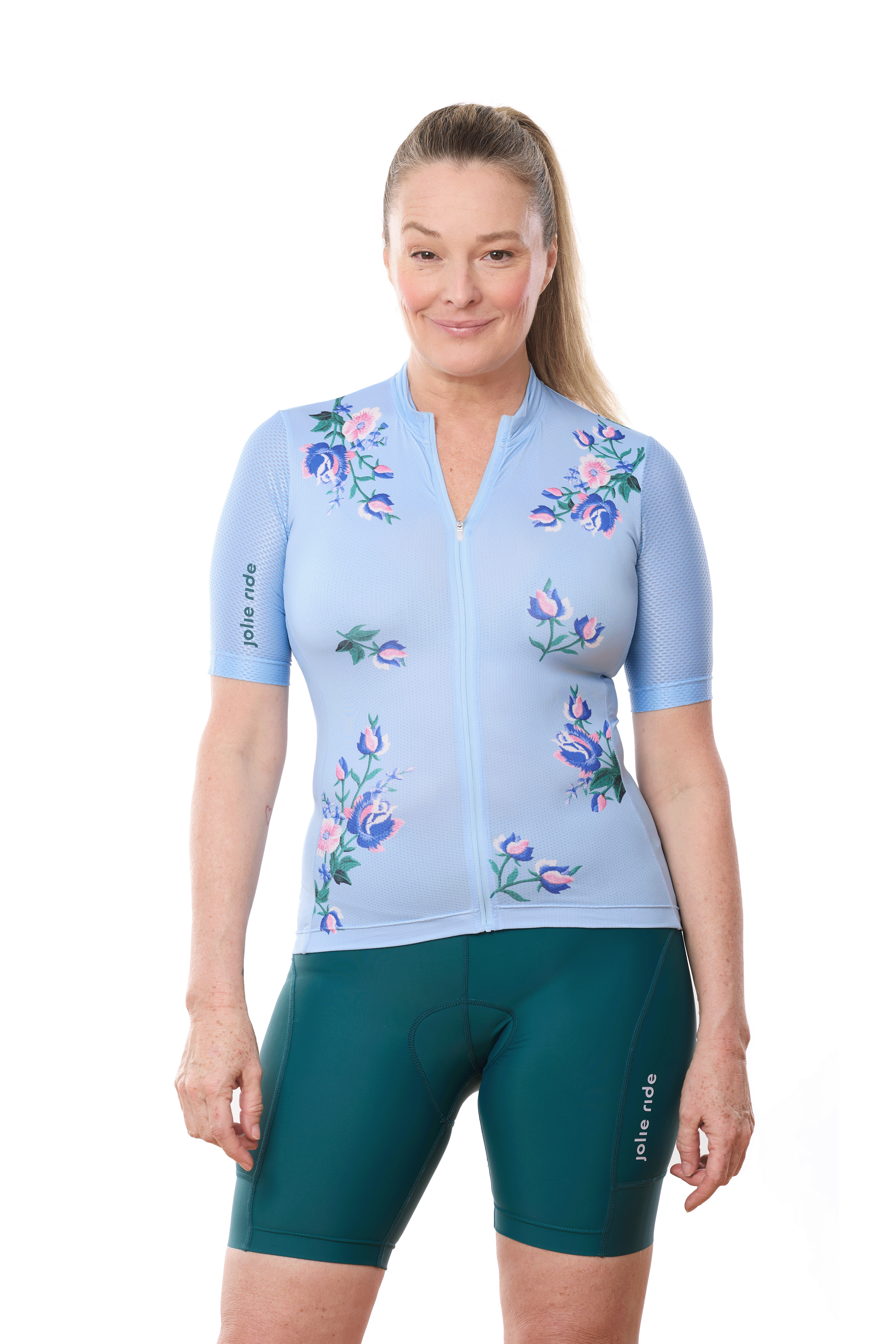 JolieRide Jersey women's colorblock cycling jersey with UV protection, breathability, and storage (2025)