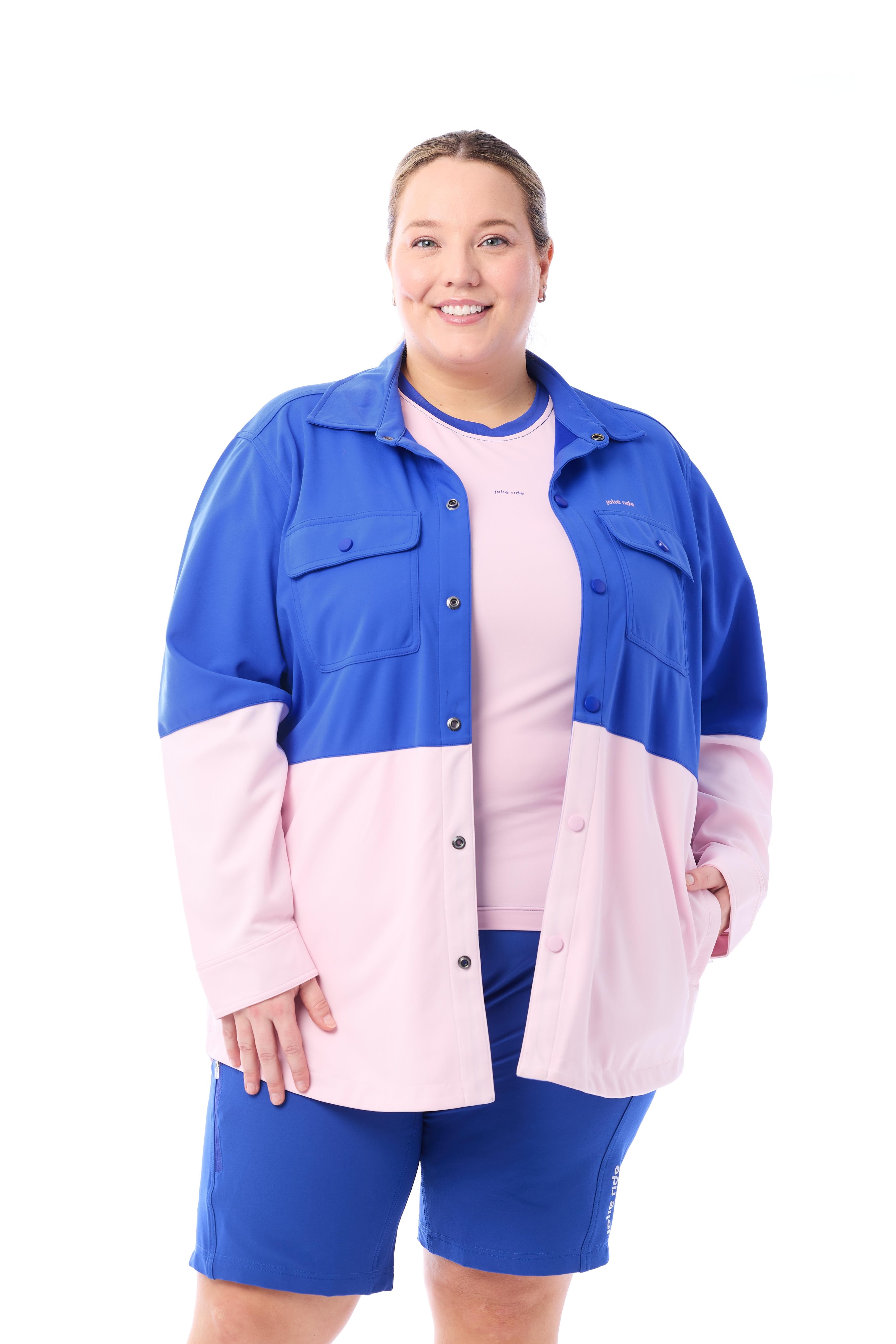JolieRide Shirt Cobalt blue -Pink / 1X mtb windbreaker shirt - ultimate adventure gear for unpredictable weather