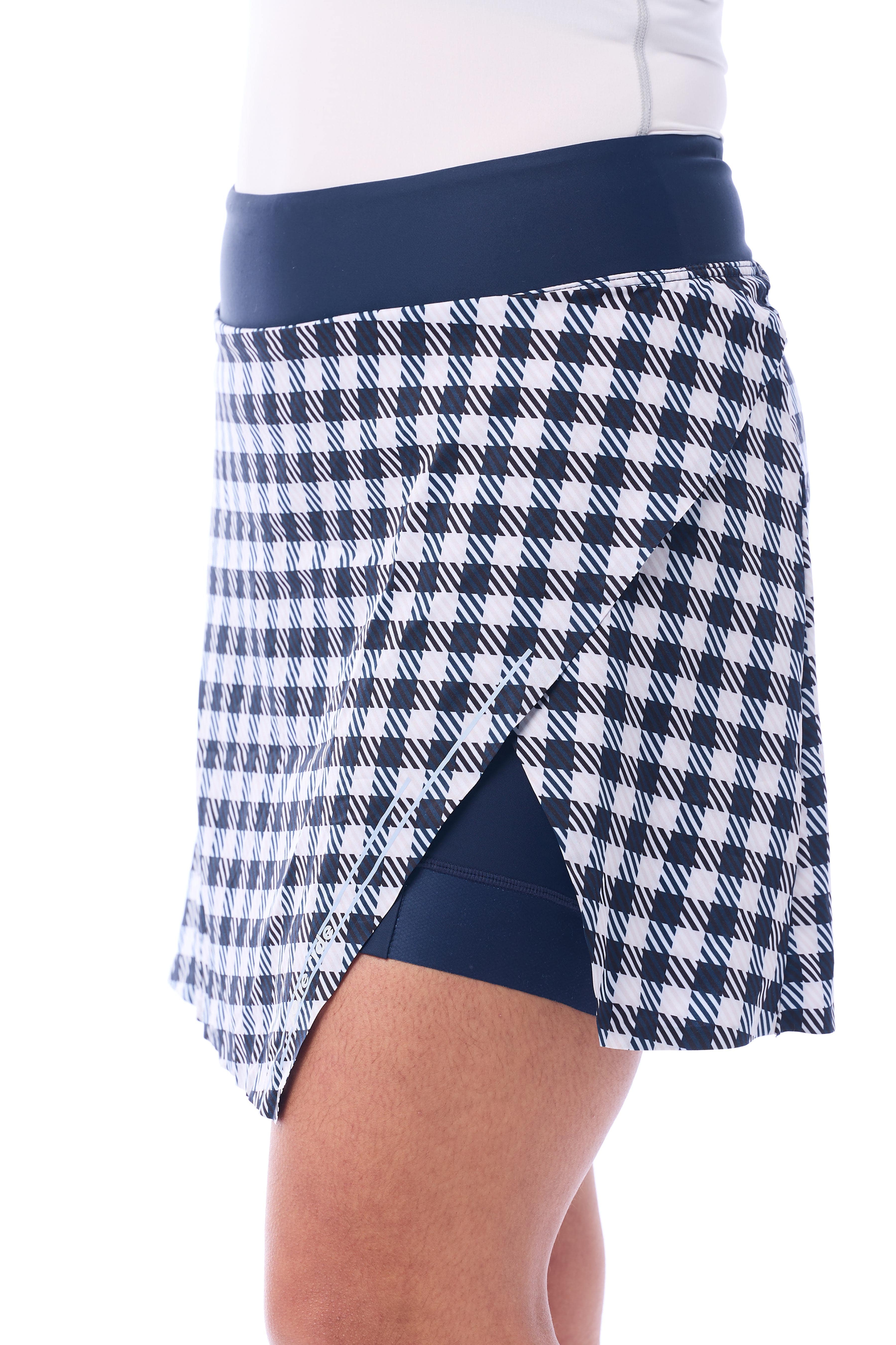 JolieRide Skirt Navy-Gingham / XS cycling skirt with cycling shorts and 50+ UV protection