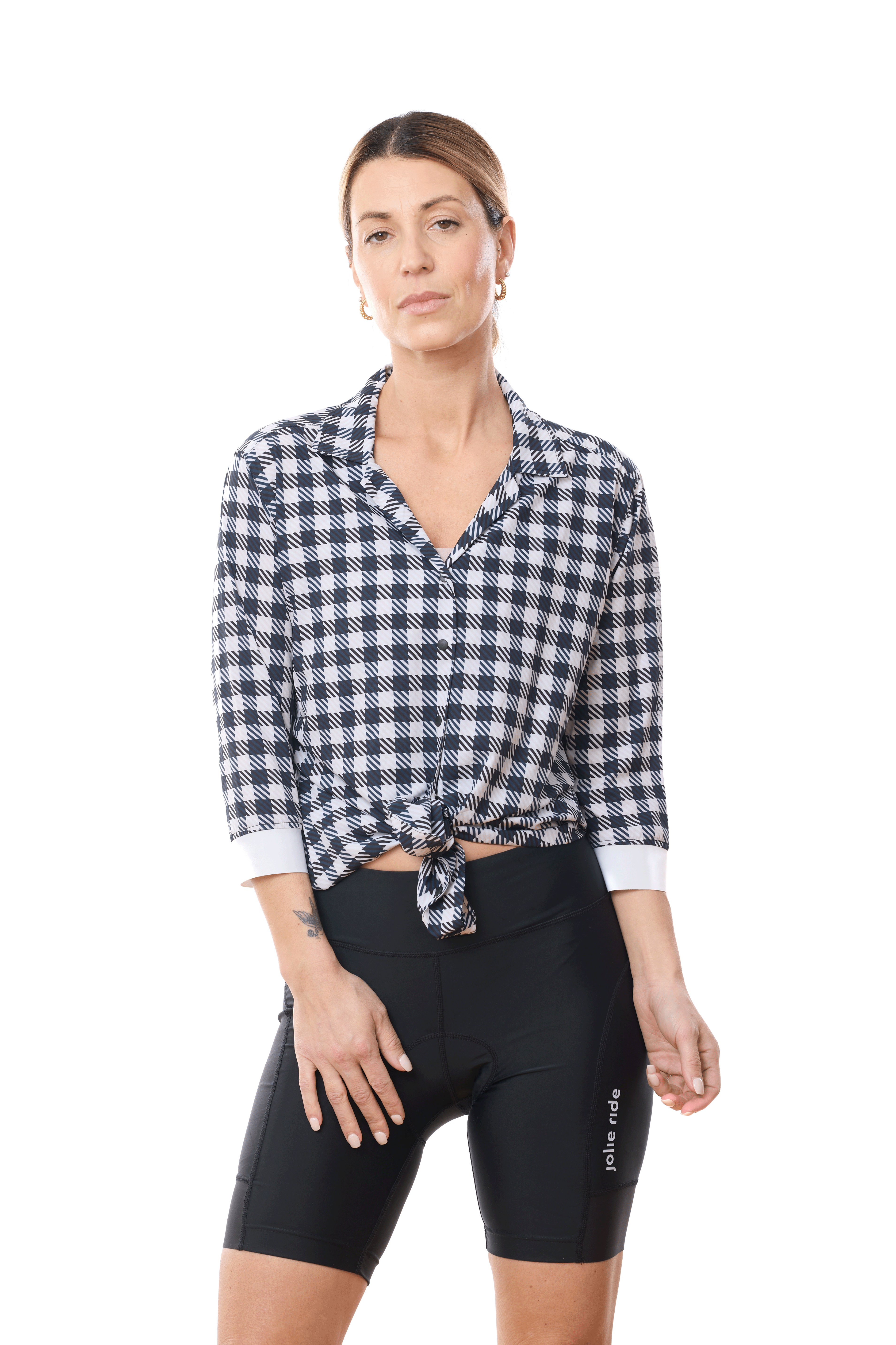 JolieRide T-Shirt Navy Gingham / XS Explora Women's Quick-Dry Cycling Shirt - Stylish & UV Protect