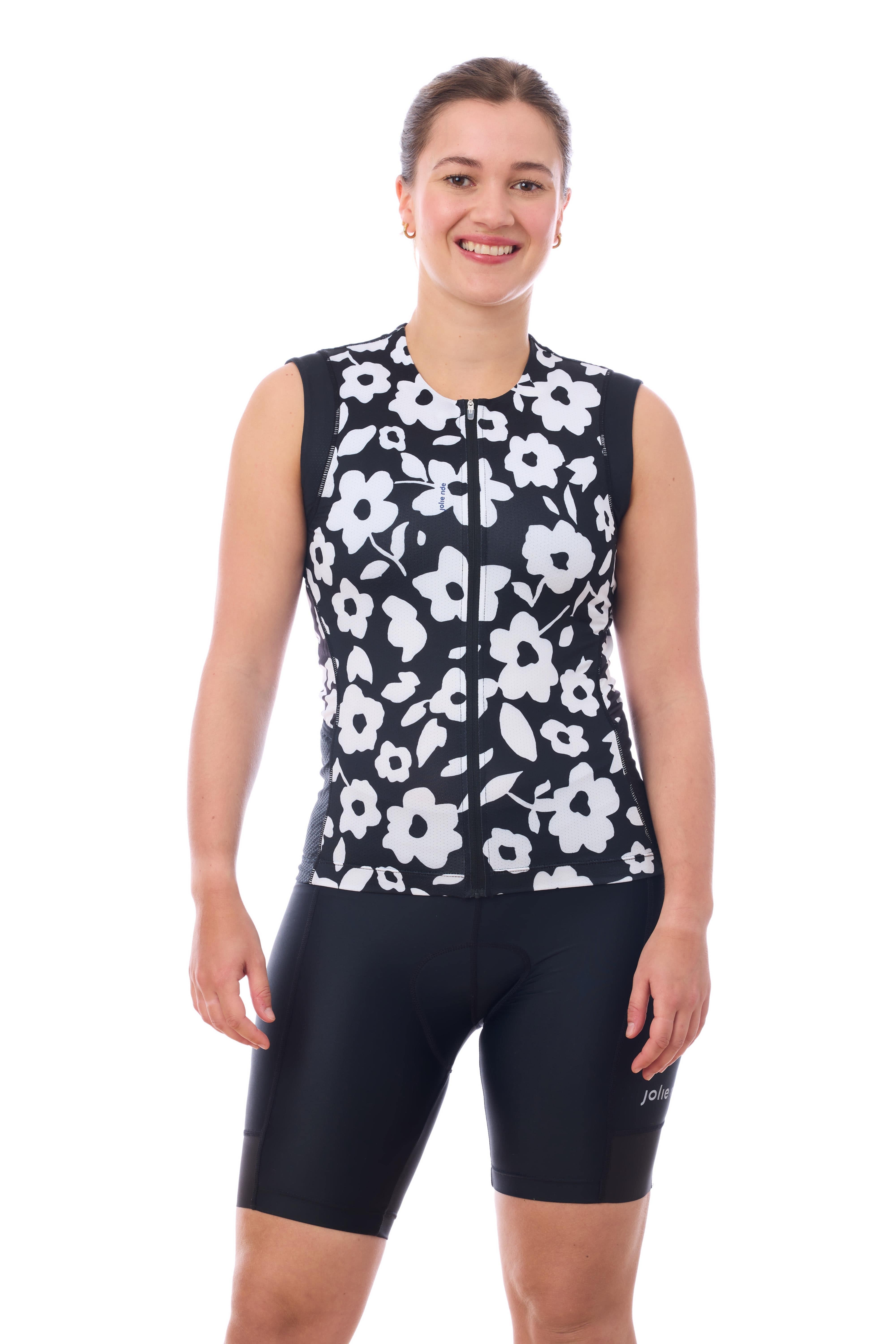 JolieRide Tank top Big Flowers / XS sleeveless cycling jersey with solar protection and quick dry fabric (2025)