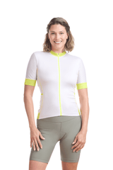JolieRide Jersey White and Neon / XS Women’s Short Sleeve Cycling Jersey with Mesh Sleeves