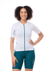 JolieRide Jersey White Fancy Mesh / XS low collar cycling jersey with UV protection & storage pockets (2025)