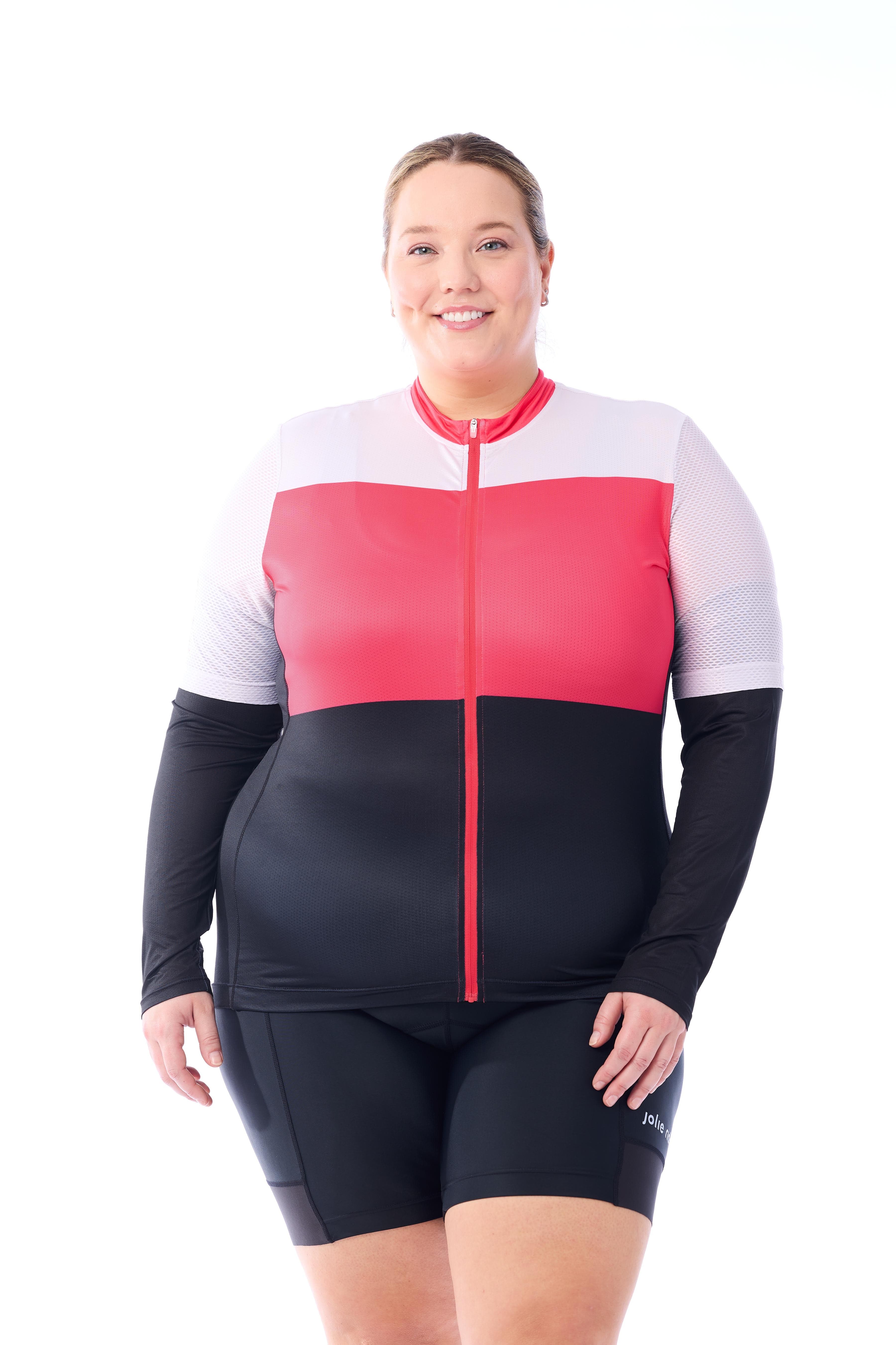 JolieRide Jersey women's colorblock cycling jersey with UV protection, breathability, and storage