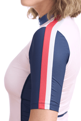 JolieRide Jersey Women’s Lightweight Cycling Jersey with 5 Pockets #color_Pink-Navy, Rose-Marine