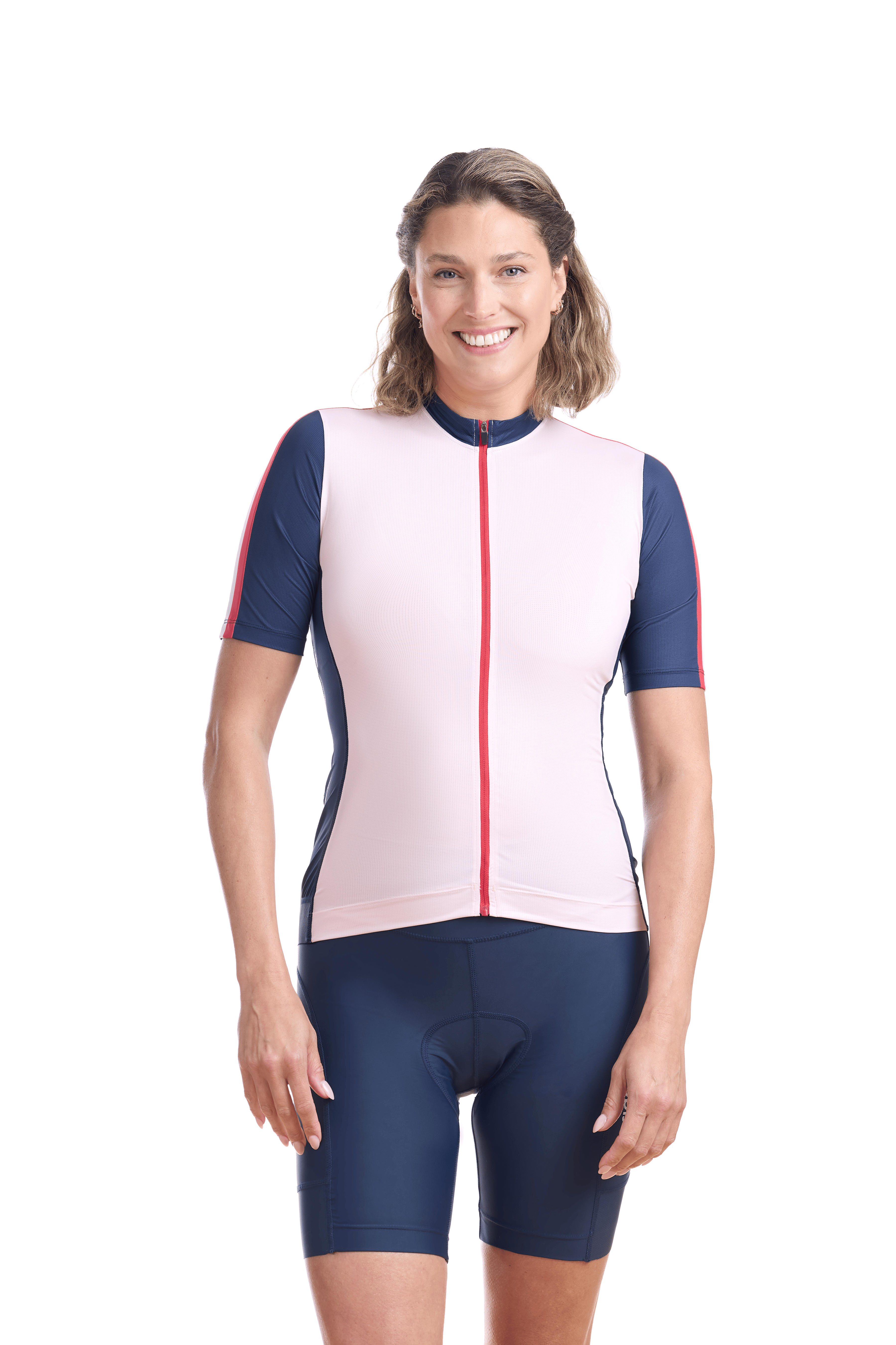 JolieRide Jersey Women’s Lightweight Cycling Jersey with 5 Pockets #color_Pink-Navy, Rose-Marine