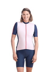 JolieRide Jersey Women’s Lightweight Cycling Jersey with 5 Pockets #color_Pink-Navy, Rose-Marine