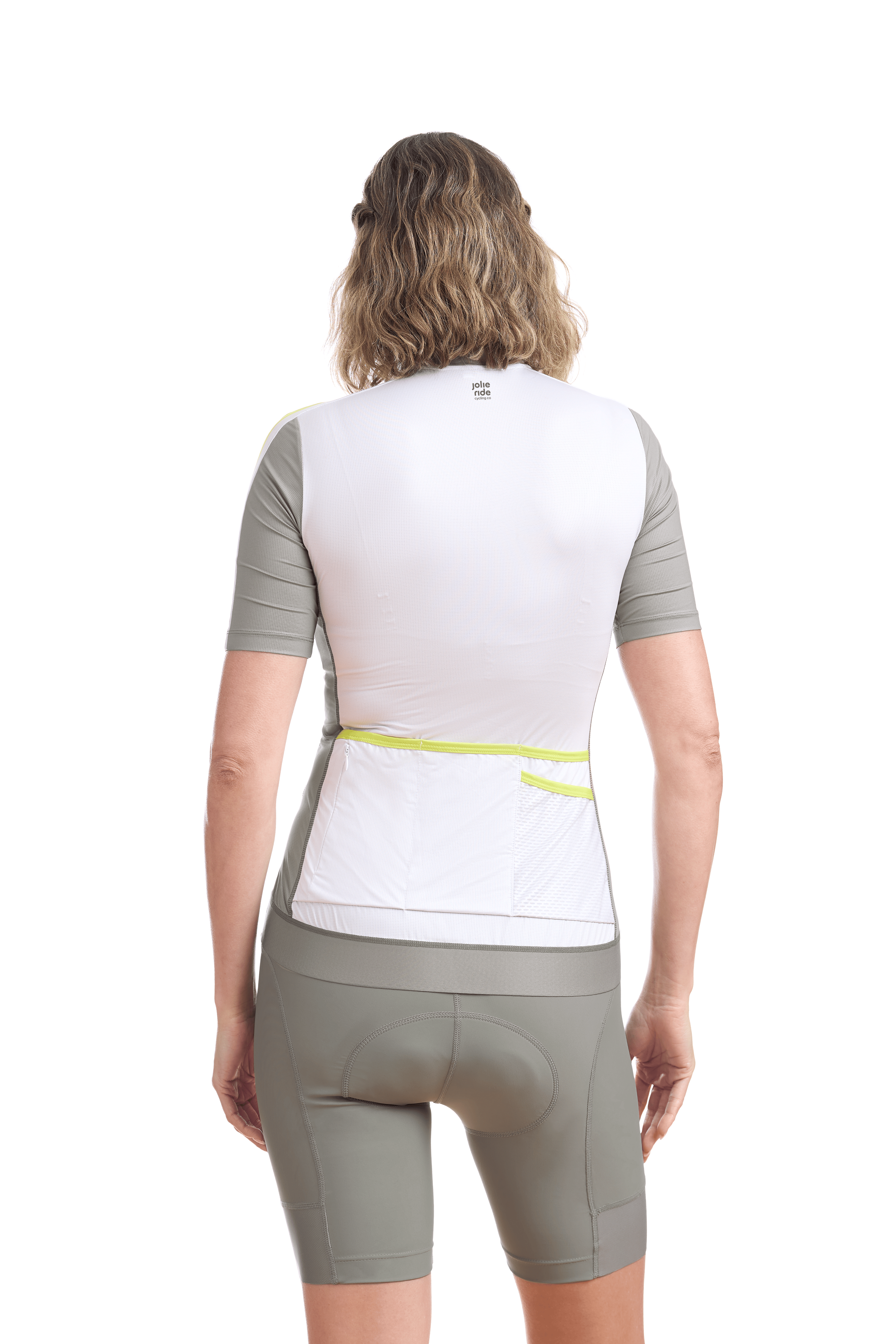 JolieRide Jersey Women’s Lightweight Cycling Jersey with 5 Pockets #color_Bone-and-avocado, Blanc-Et-avocado