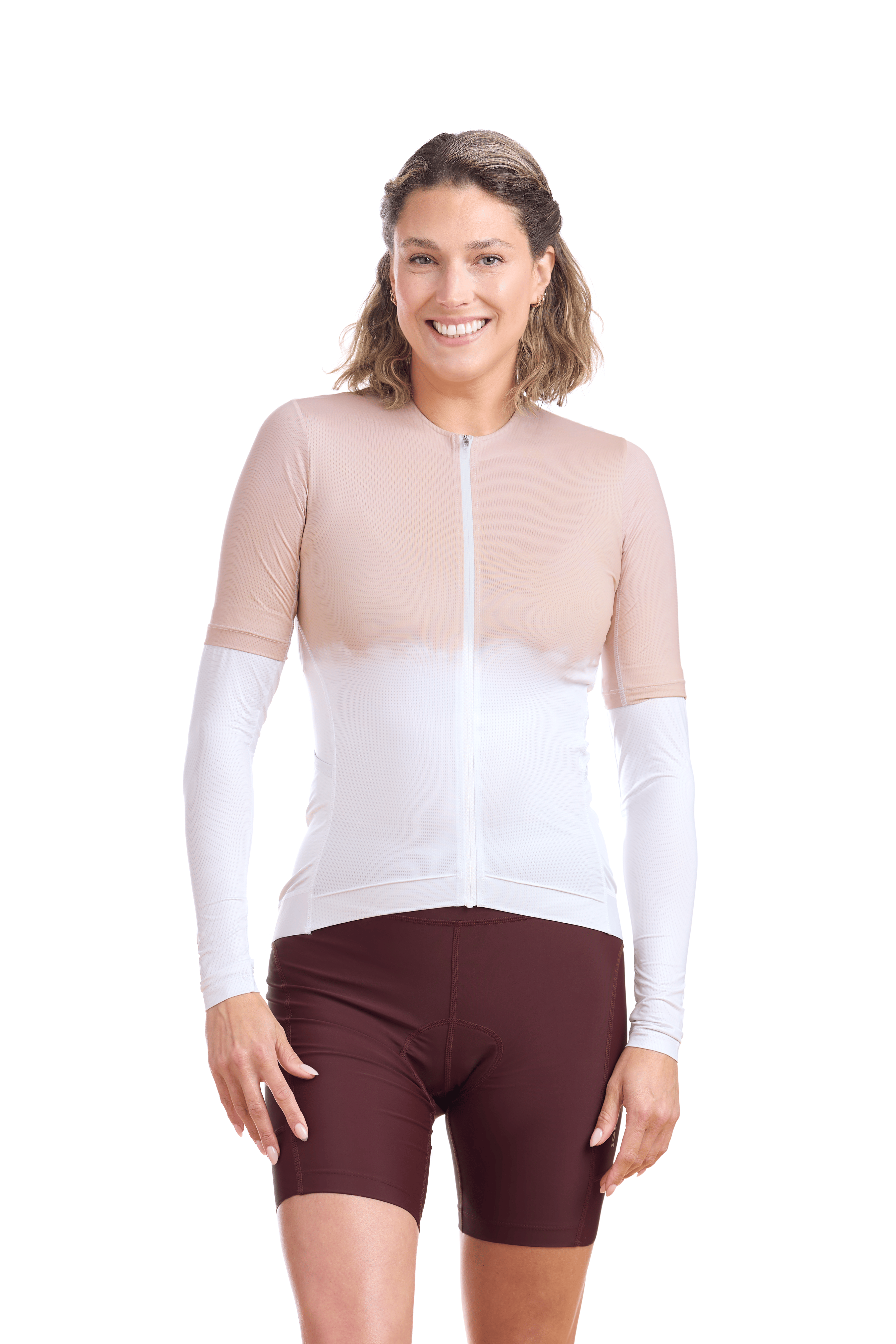 JolieRide Jersey Women’s Low Collar Cycling Jersey #color_coral-tie-dye, corail-tie-dye
