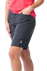JolieRide MTB shorts mtb shorts with detachable padded mesh cycling short  #color_black houndstooth, pied-de-poule