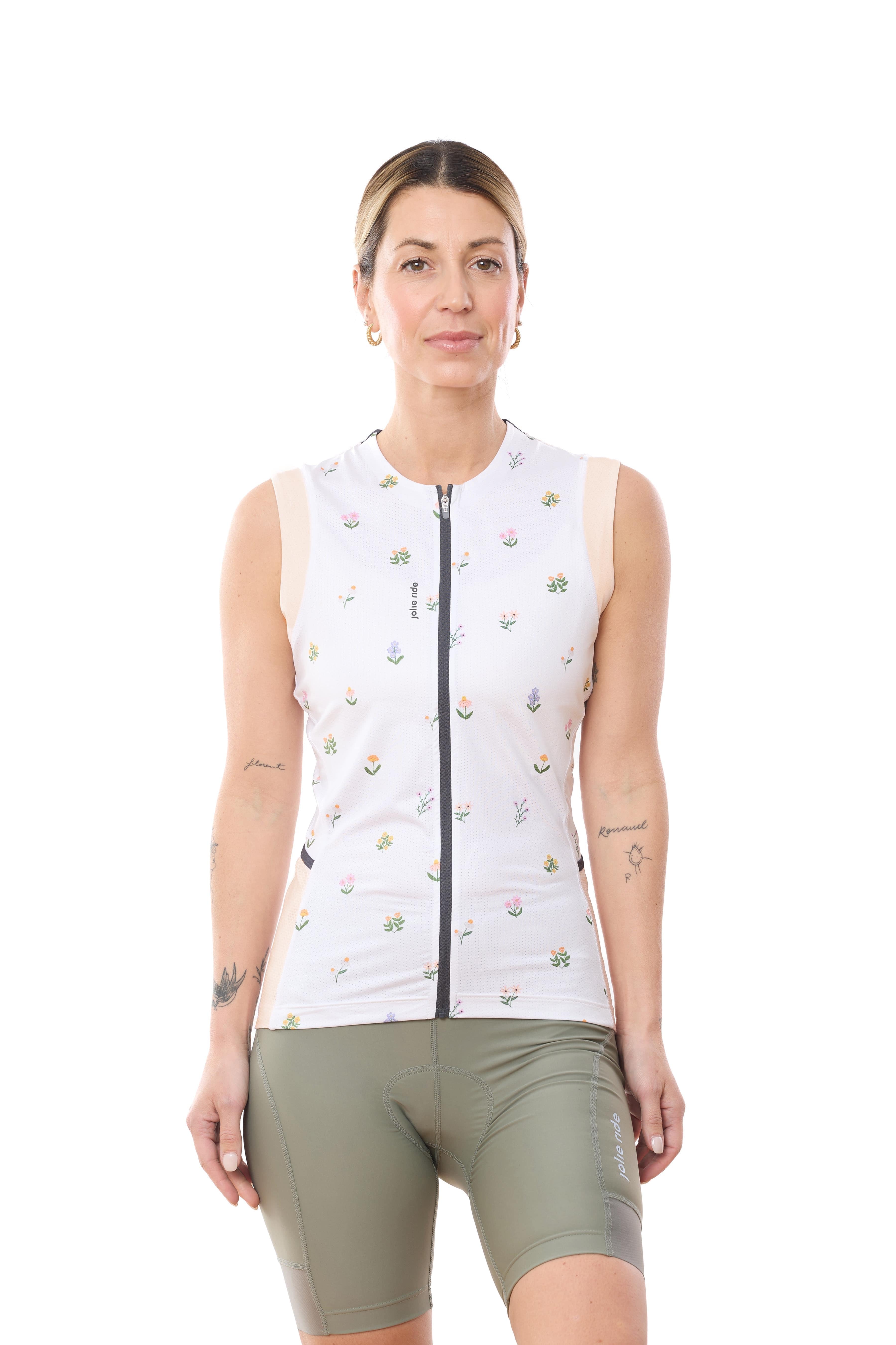 JolieRide Tank top White Floral / XS sleeveless cycling jersey with solar protection and quick dry fabric (2025)