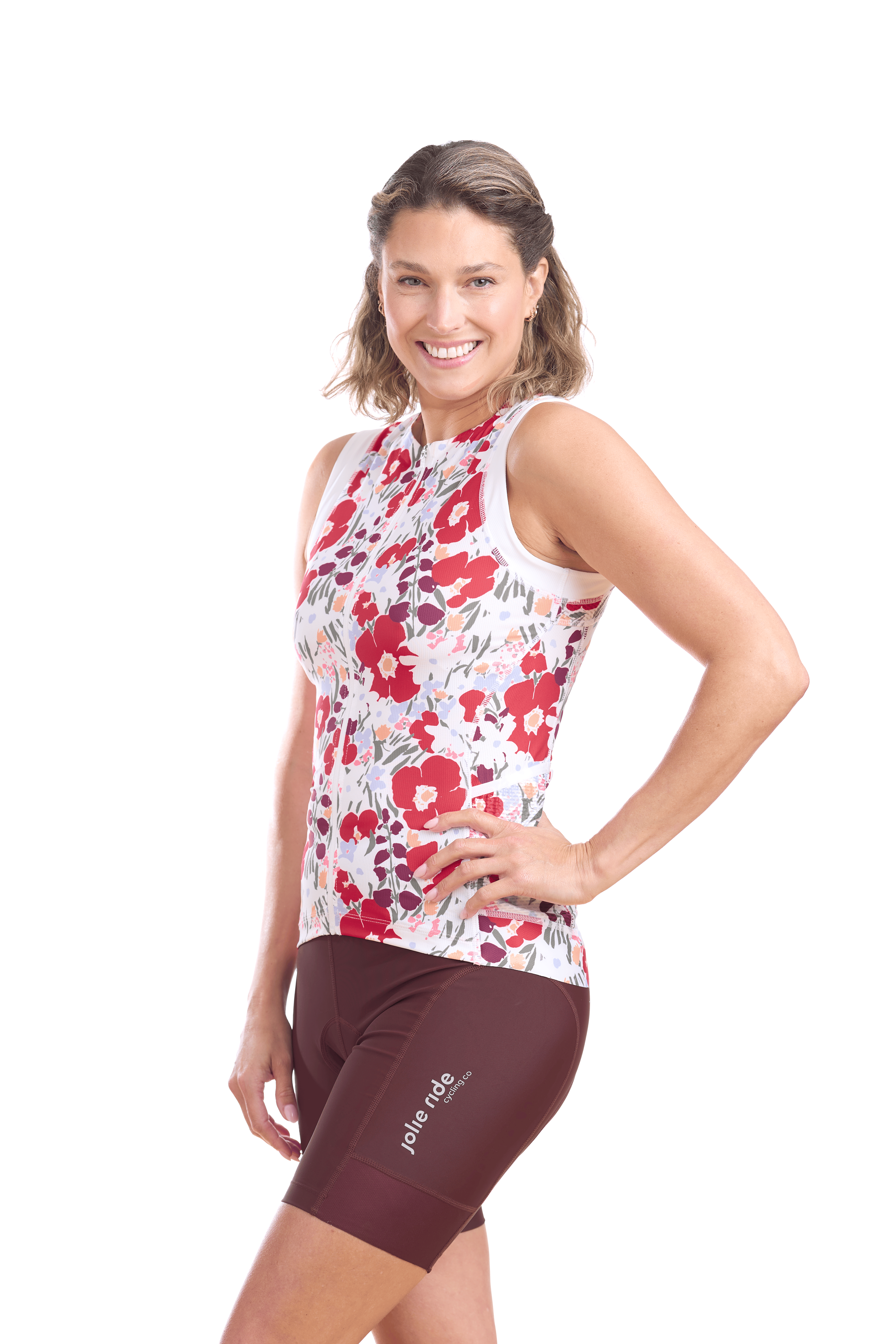 JolieRide Tank top Women’s Sleeveless Cycling Jersey #color_Red-Floral